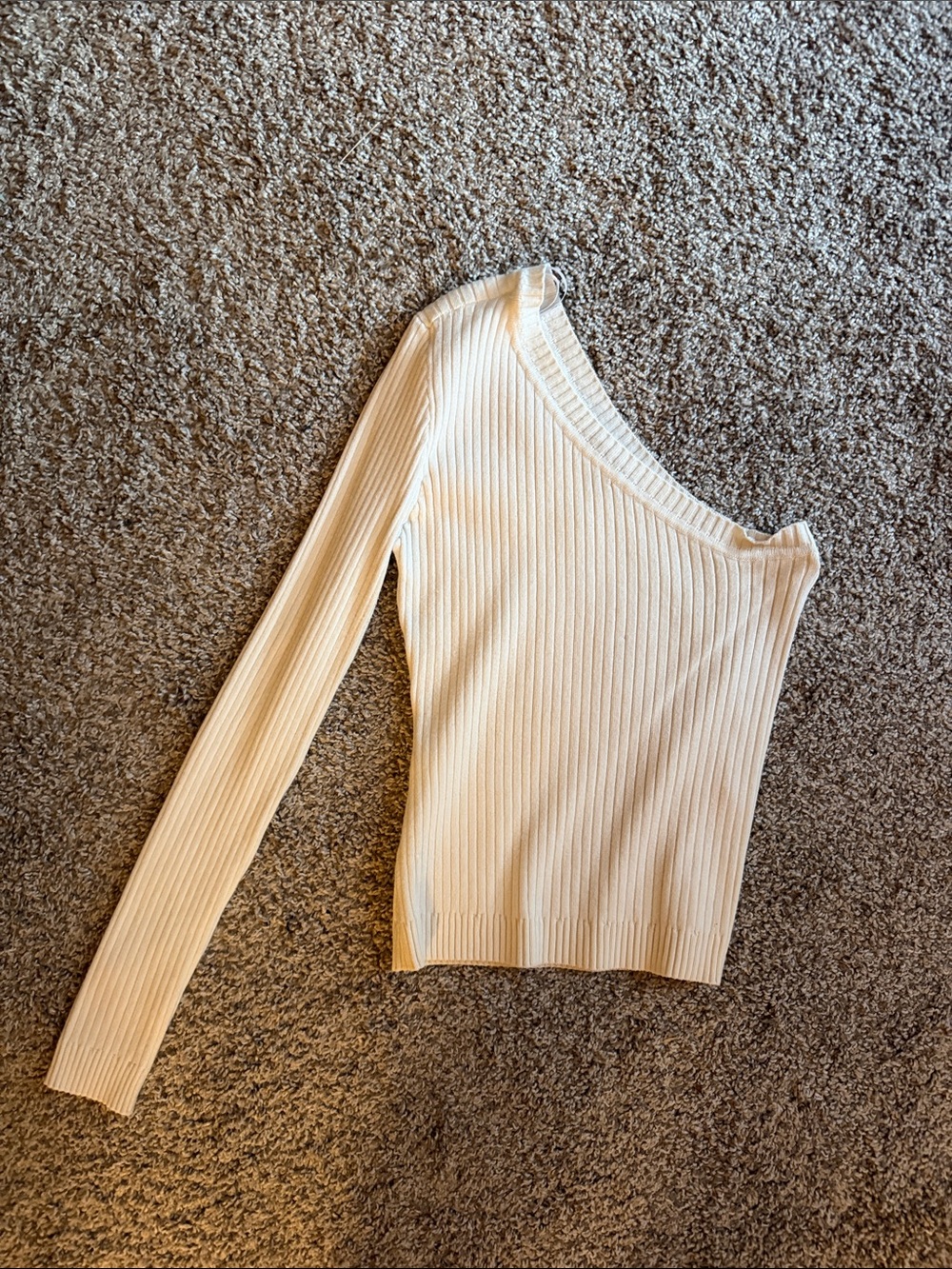 Lulu's Cream One-Shoulder Ribbed Long Sleeve Top